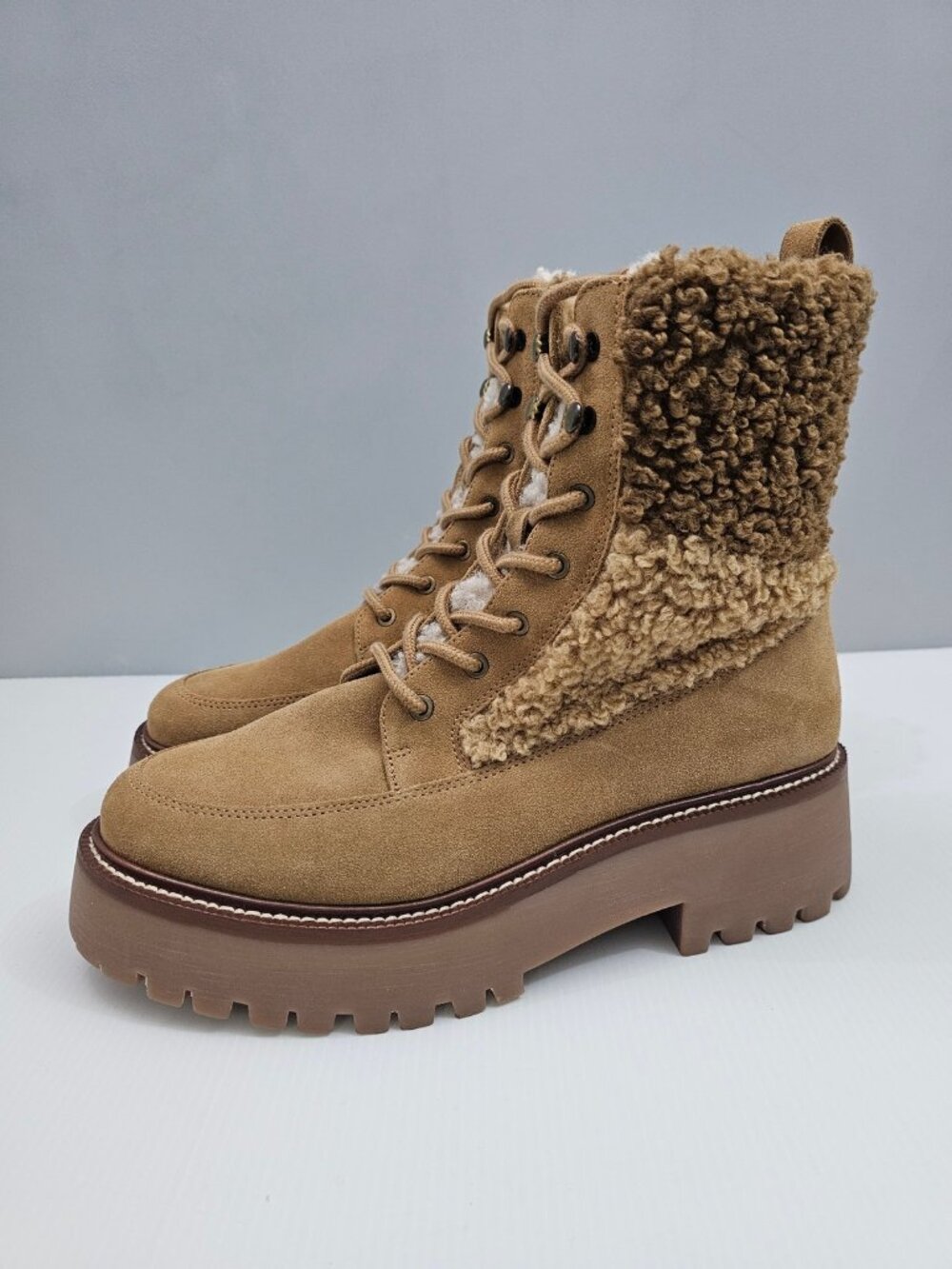 Sam Edelman Elliot Combat Boot Womens 9.5 Golden Caramel Suede Platform Lug NEW